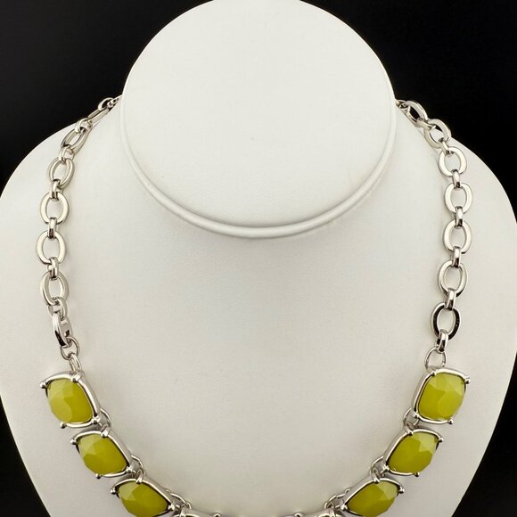 Lia Sophia Yellow Faceted Plastic Stone Necklace Silver Tone Chain Link Adjustab - Picture 4 of 7